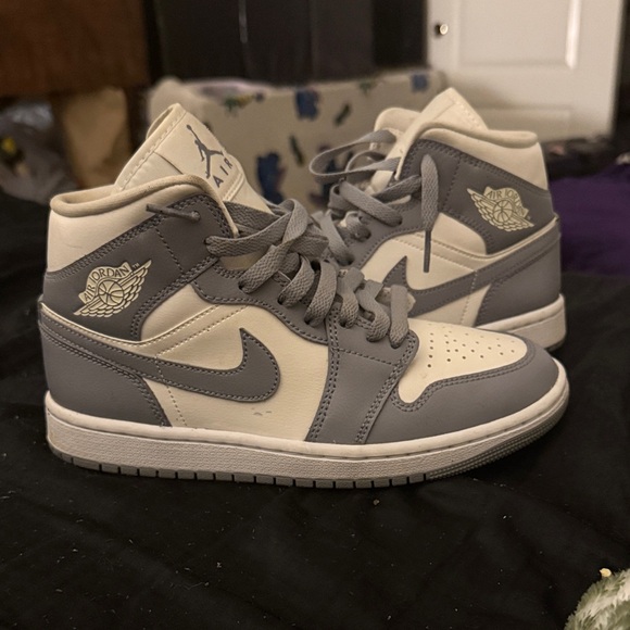 Air Jordan Gray and White Mid-Top Sneakers - Picture 2 of 6
